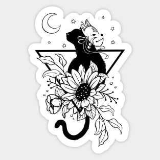 cat flower with fox kitsune mask Sticker